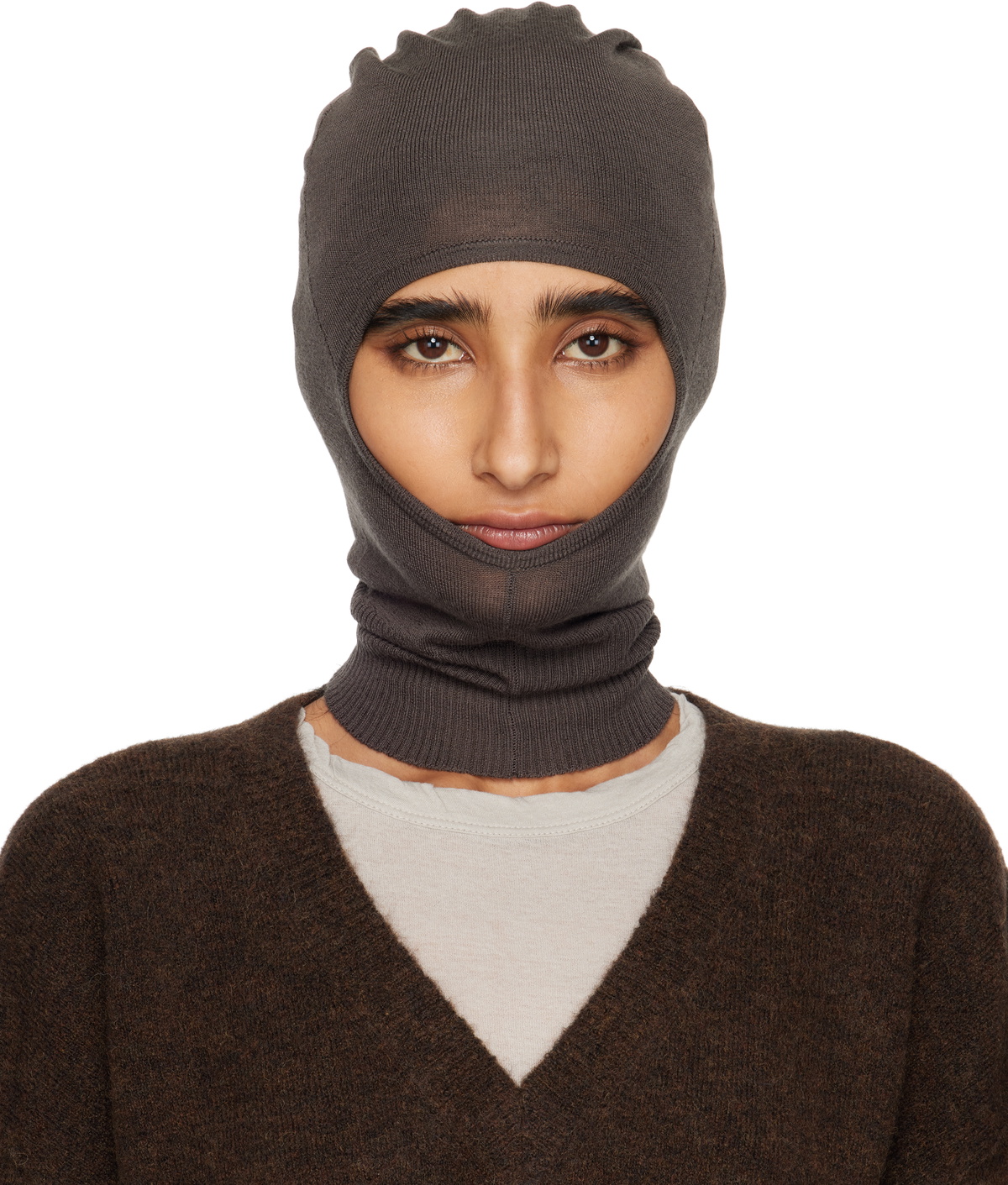 Rick Owens Brown Cashmere Balaclava Rick Owens