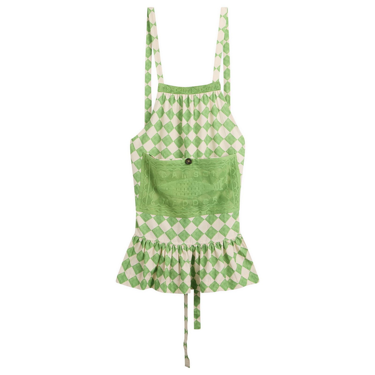Damson Madder Women's Nonna House - Check Filet Lace Apron in Green 
