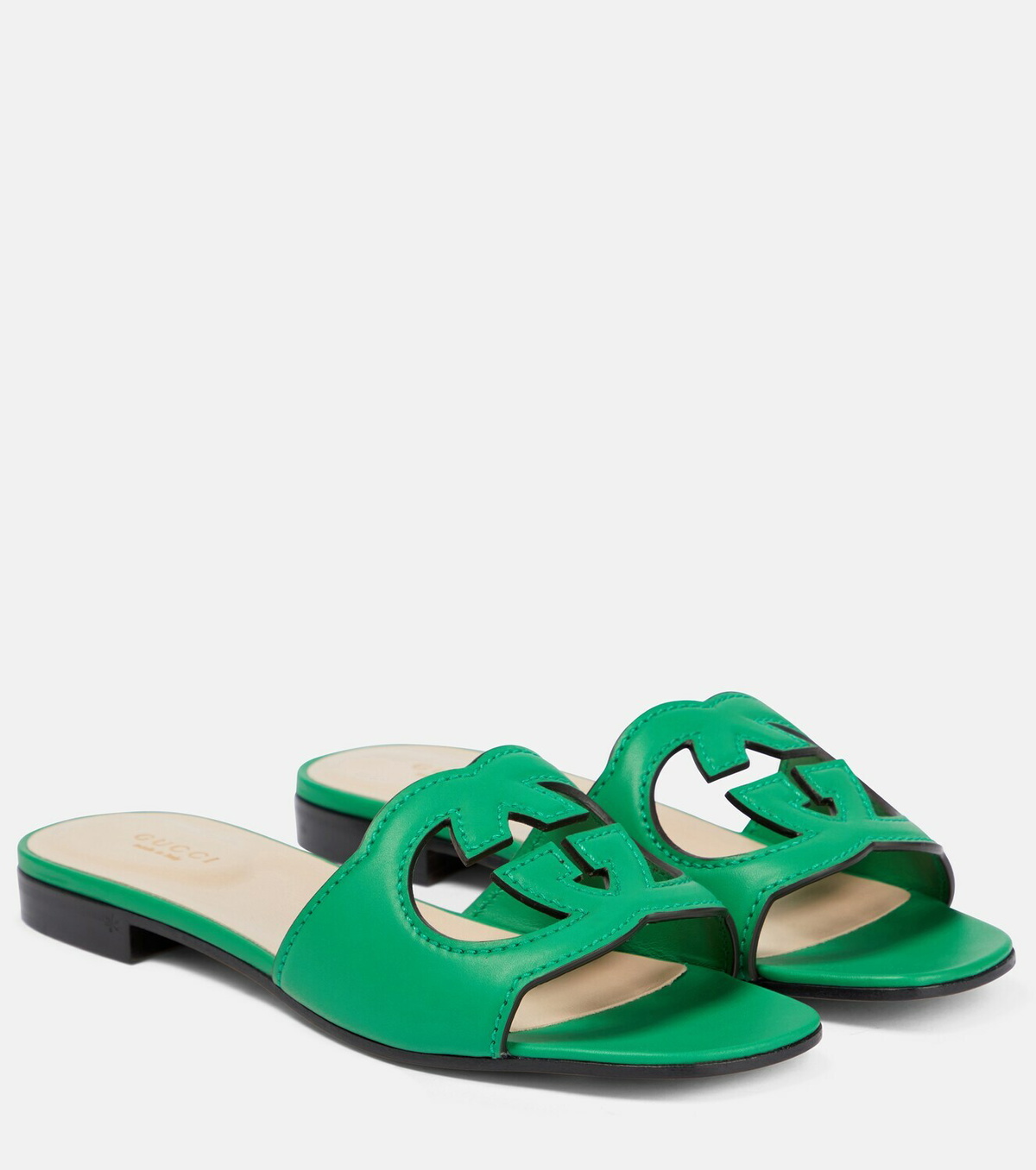 【関税＆送料込み】Gucci Gucci Cut Leather Sandals Gucci Leather Logo Cutout Flat Sandals | Neiman Marcus