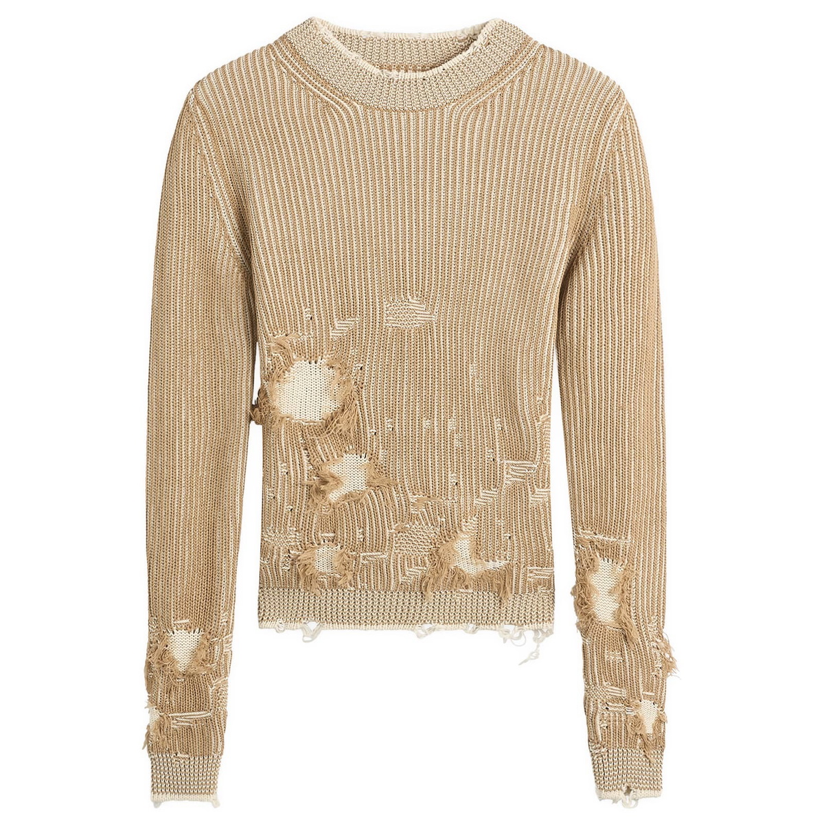 MM6 Maison Margiela Women's Shredded Knit Jumper in Camel/Chalk