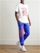 Y,IWO - Tapered Logo-Print Cotton-Jersey Sweatpants - Blue