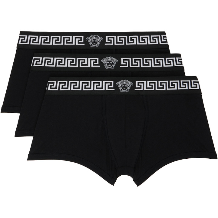 Photo: Versace Three-Pack Black Cotton-Jersey Boxer Briefs