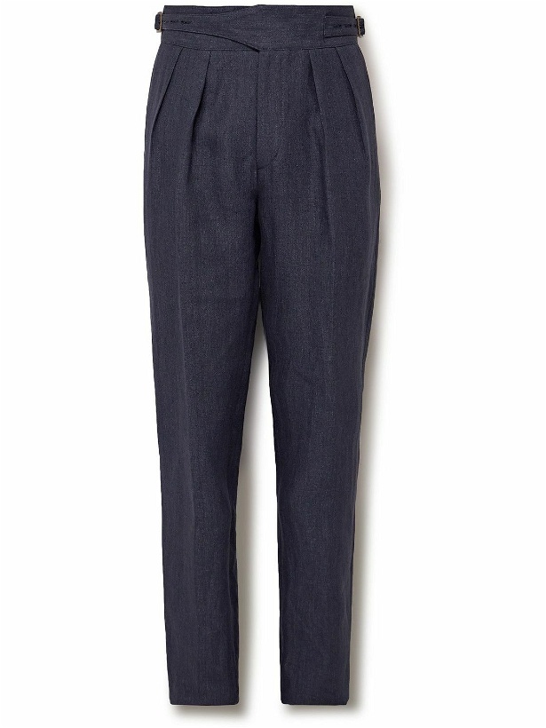 Photo: Rubinacci - Manny Tapered Pleated Linen Trousers - Blue