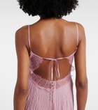 Blumarine Lace-trimmed plissé georgette gown