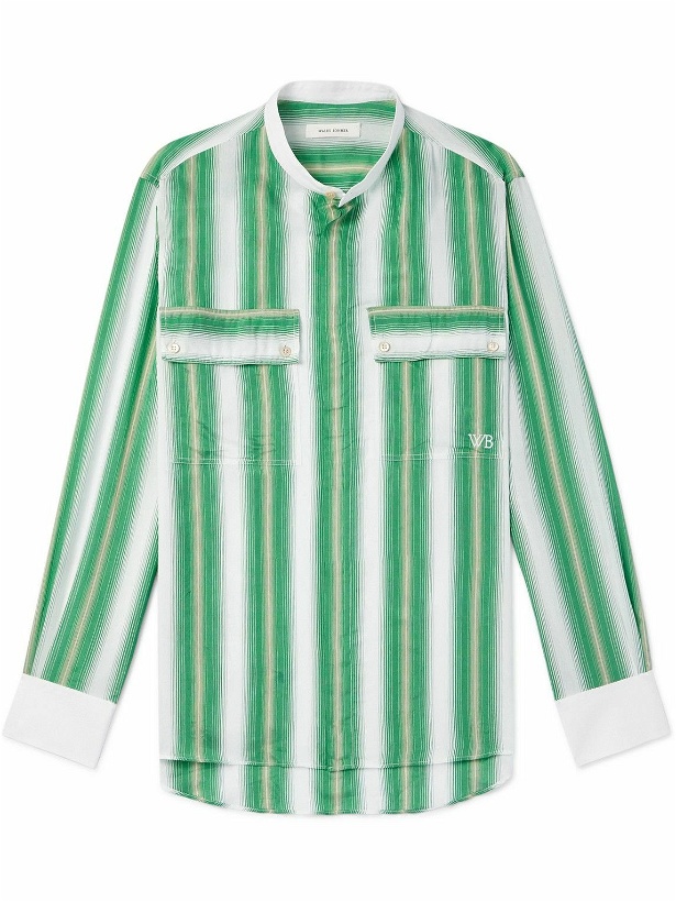Photo: Wales Bonner - Cadence Grandad-Collar Poplin-Trimmed Striped Woven Shirt - Green