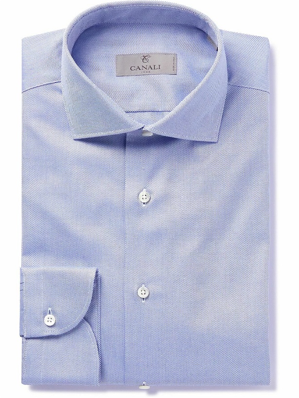 Photo: Canali - Slim-Fit Textured-Cotton Shirt - Blue