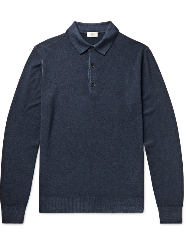 Photo: ETRO - Slim-Fit Virgin Wool Polo Shirt - Blue