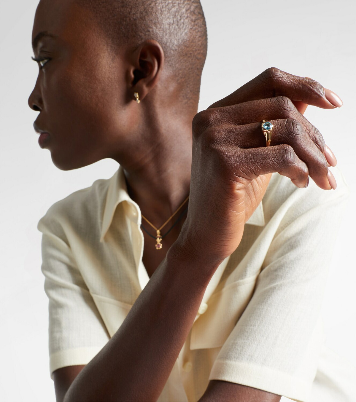 Stone and Strand Morrison 14kt gold ring with blue topaz
