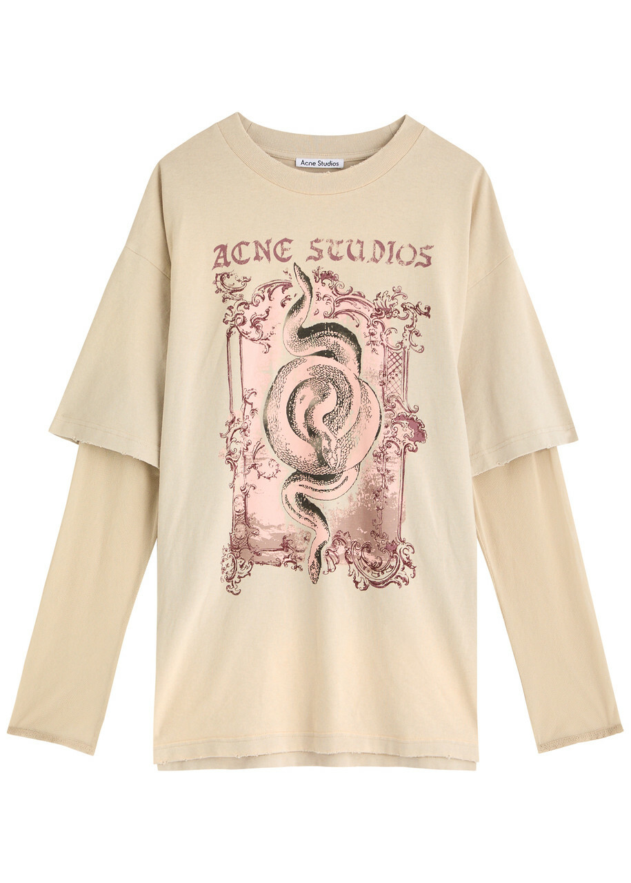 Acne Studios Layered Printed Cotton T-shirt Cream Acne Studios