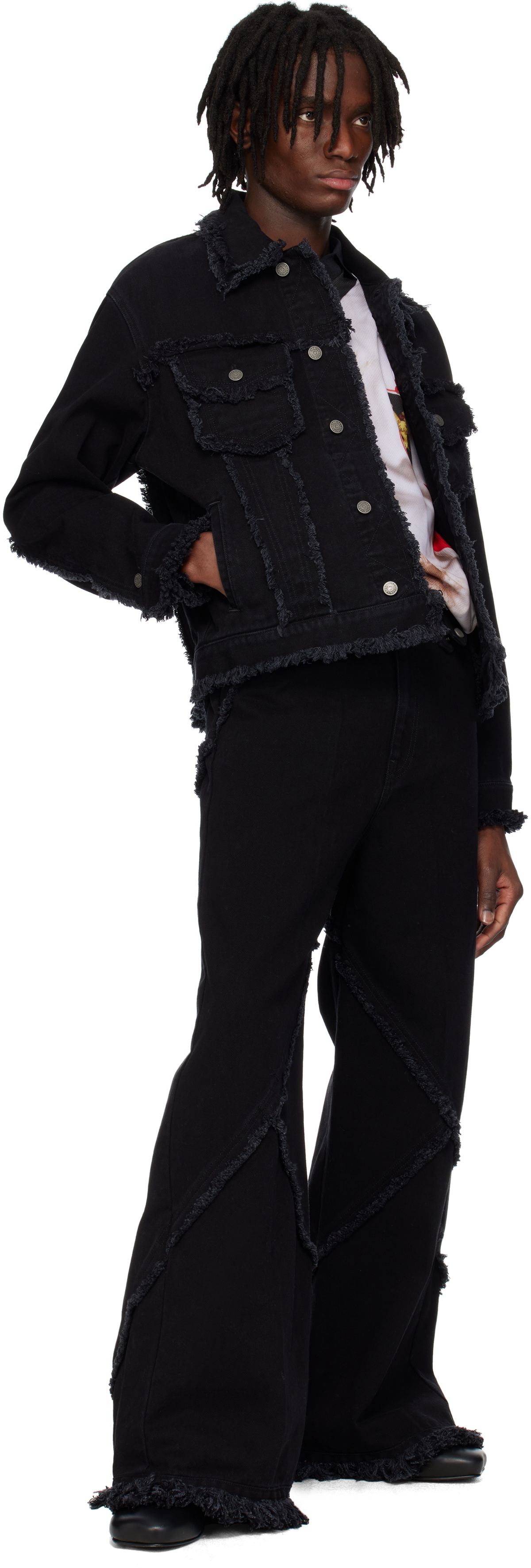 ジャケット・アウター EGONLAB WRAPPED DENIM JACKET RAW BLACK EGONlab Black Raw Edges Denim Jacket EGONlab
