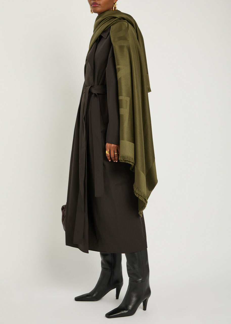 Saint Laurent Logo-jacquard Wool Scarf - Khaki - One Size