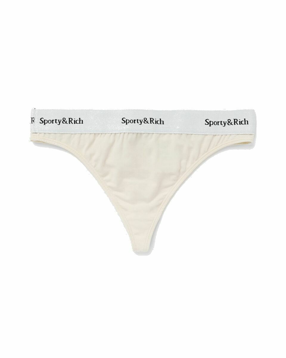 Photo: Sporty & Rich Serif Logo Thong Beige - Womens - Panties