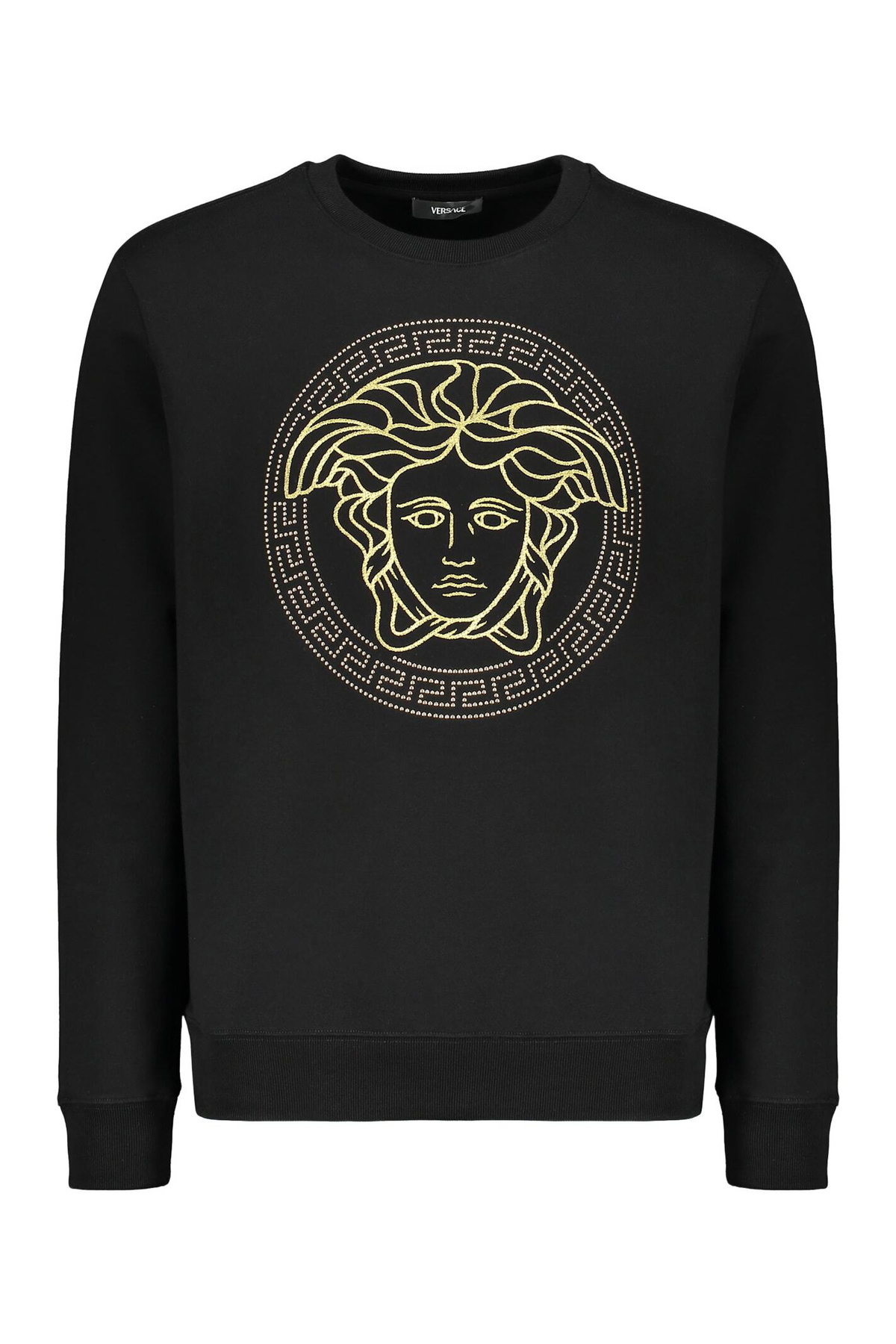 VERSACE ブラック ロゴトレーナー VERSACE ヴェルサーチ トレーナー トップス スウェット 刺繍