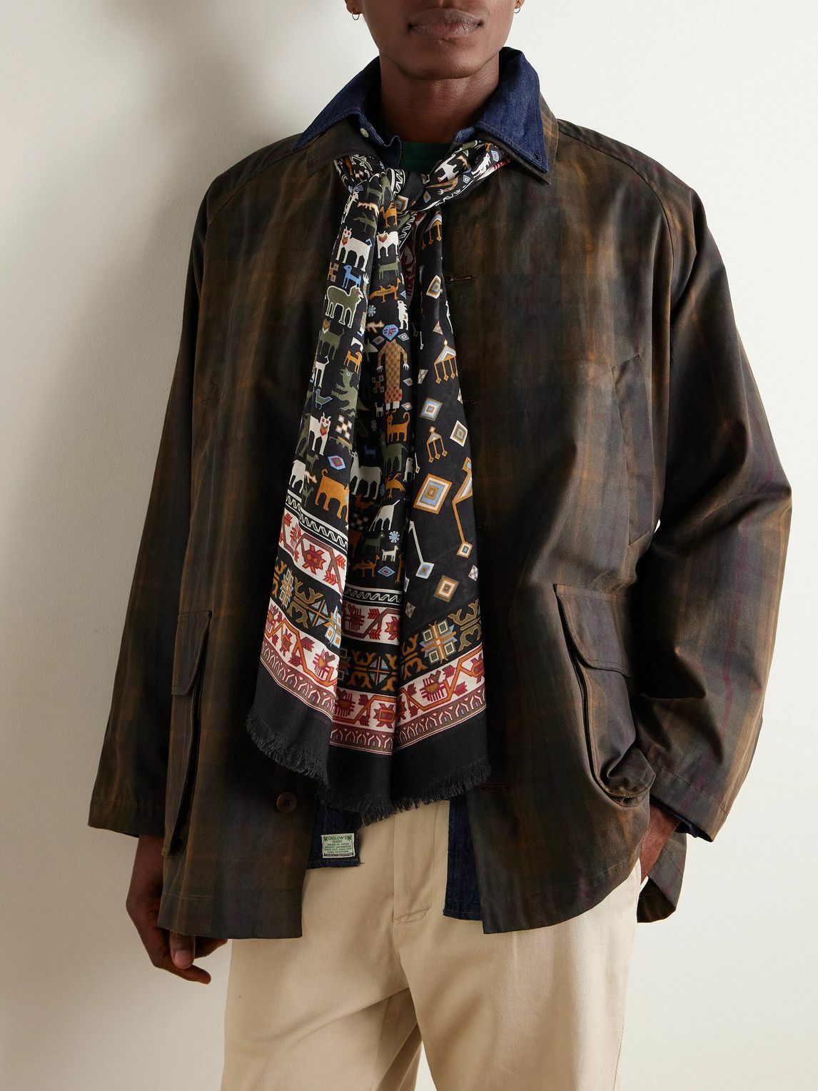 Drake's - Frayed Printed Wool and Silk-Blend Scarf