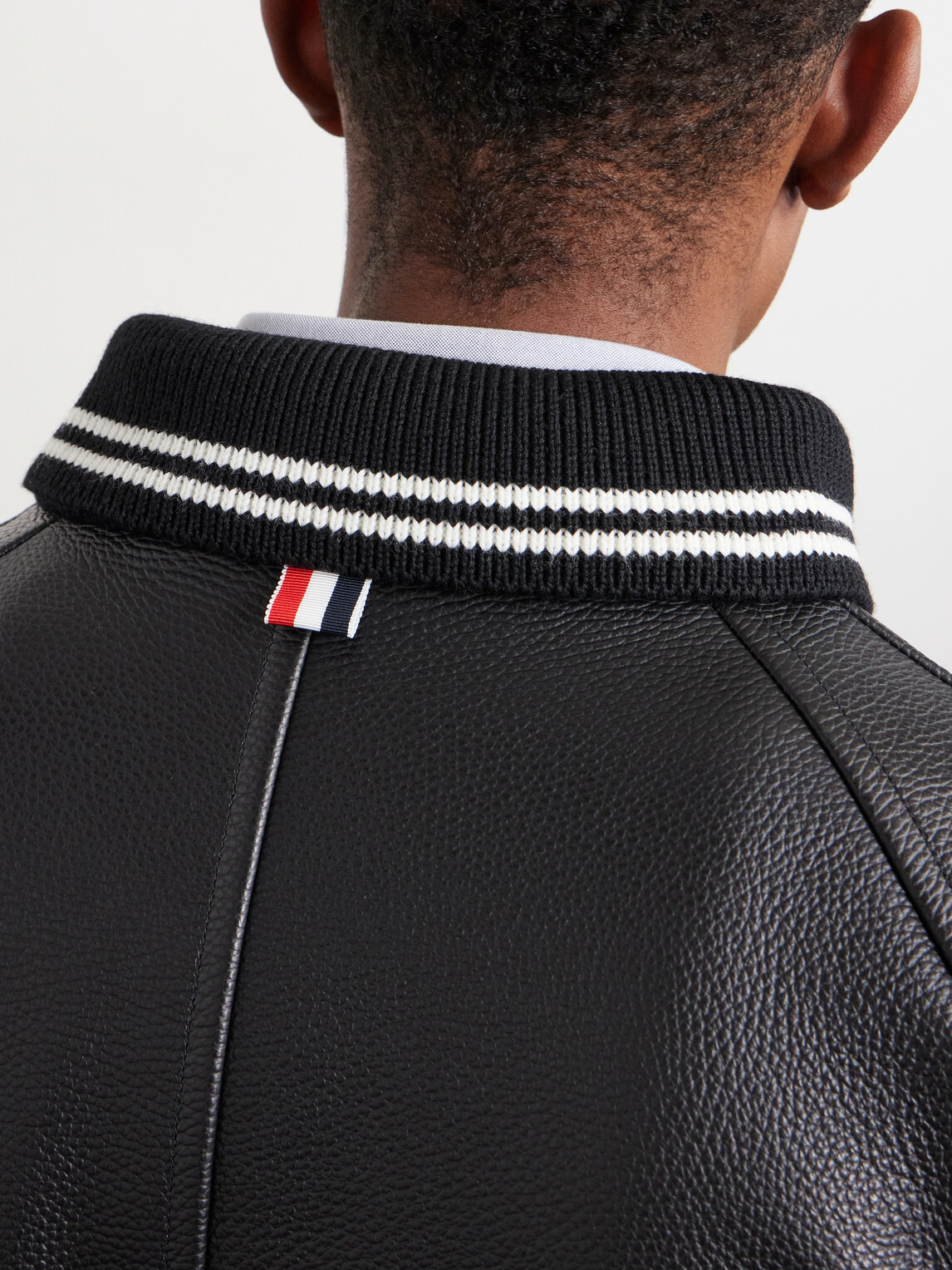 Thom Browne - Oversized Striped Leather Bomber Jacket - Black