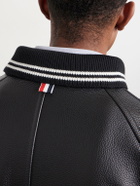 Thom Browne - Oversized Striped Leather Bomber Jacket - Black