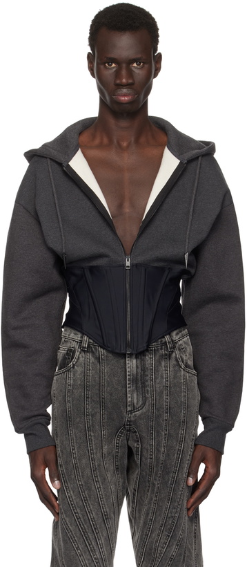 Photo: Mugler Gray & Black Corseted Hoodie