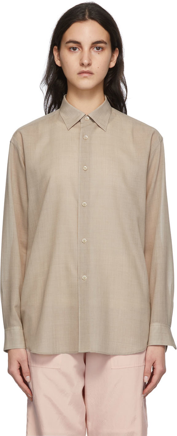 AURALEE Taupe Wool & Silk Sheer Shirt Auralee