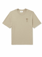 AMI PARIS - Logo-Embroidered Organic Cotton-Jersey T-Shirt - Neutrals