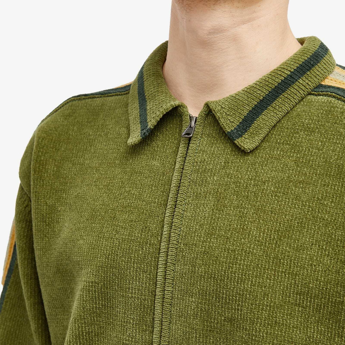 ディスイズネバーザット Striped Zip Cardigan Olive Striped Zip Cardigan Olive