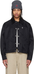 AMI Paris Black Nylon 'Ami De Coeur' Stud Buttoned Jacket