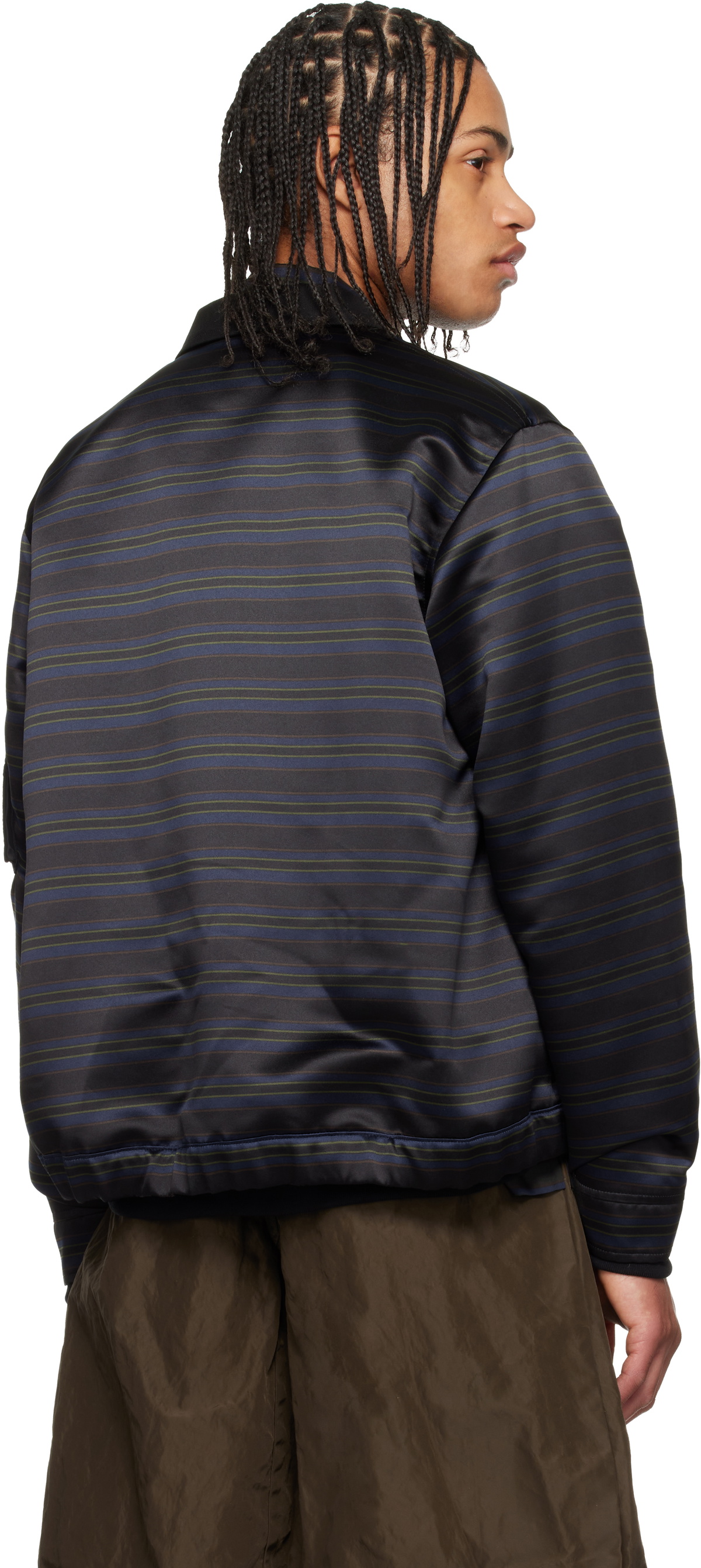 sacai Navy Horizontal Stripe Blouson Bomber Jacket