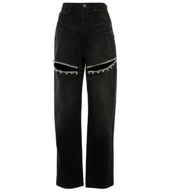 Photo: Area Embellished cutout straight jeans