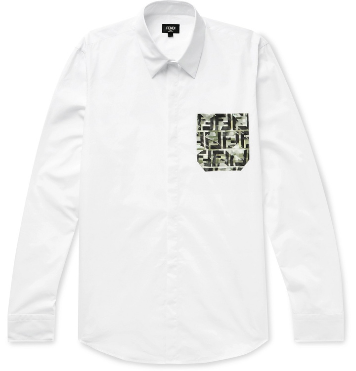 Photo: Fendi - Slim-Fit Logo-Print Cotton-Poplin Shirt - White