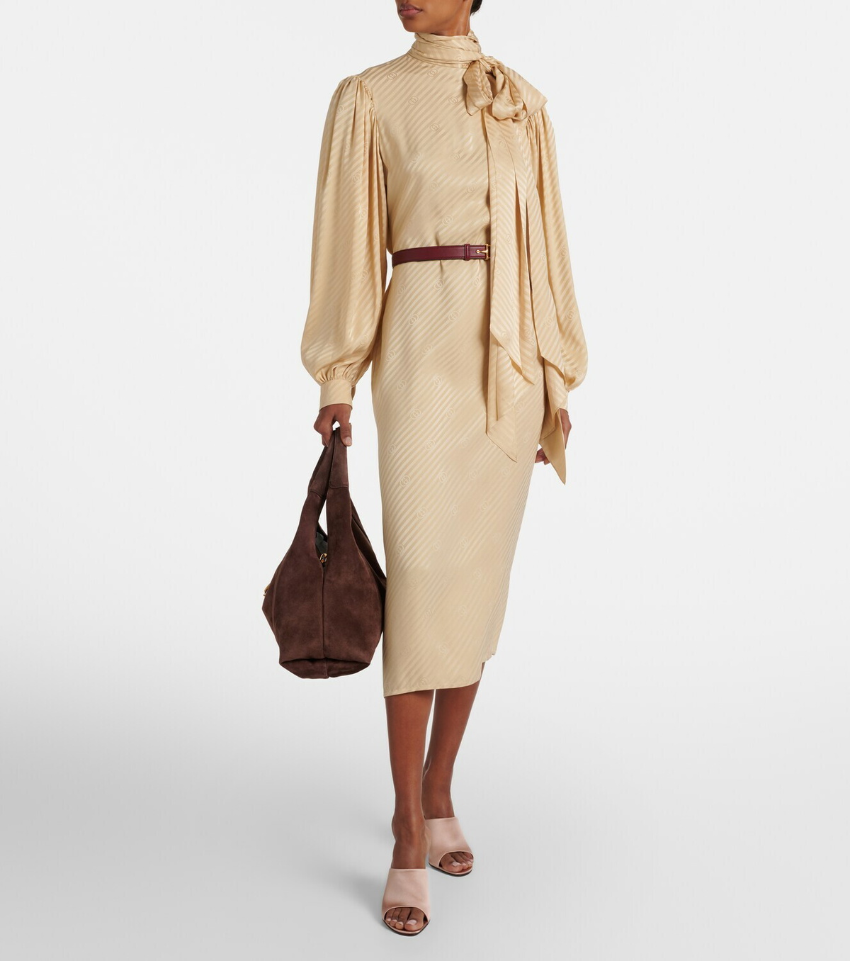 Gucci GG draped striped silk jacquard midi dress