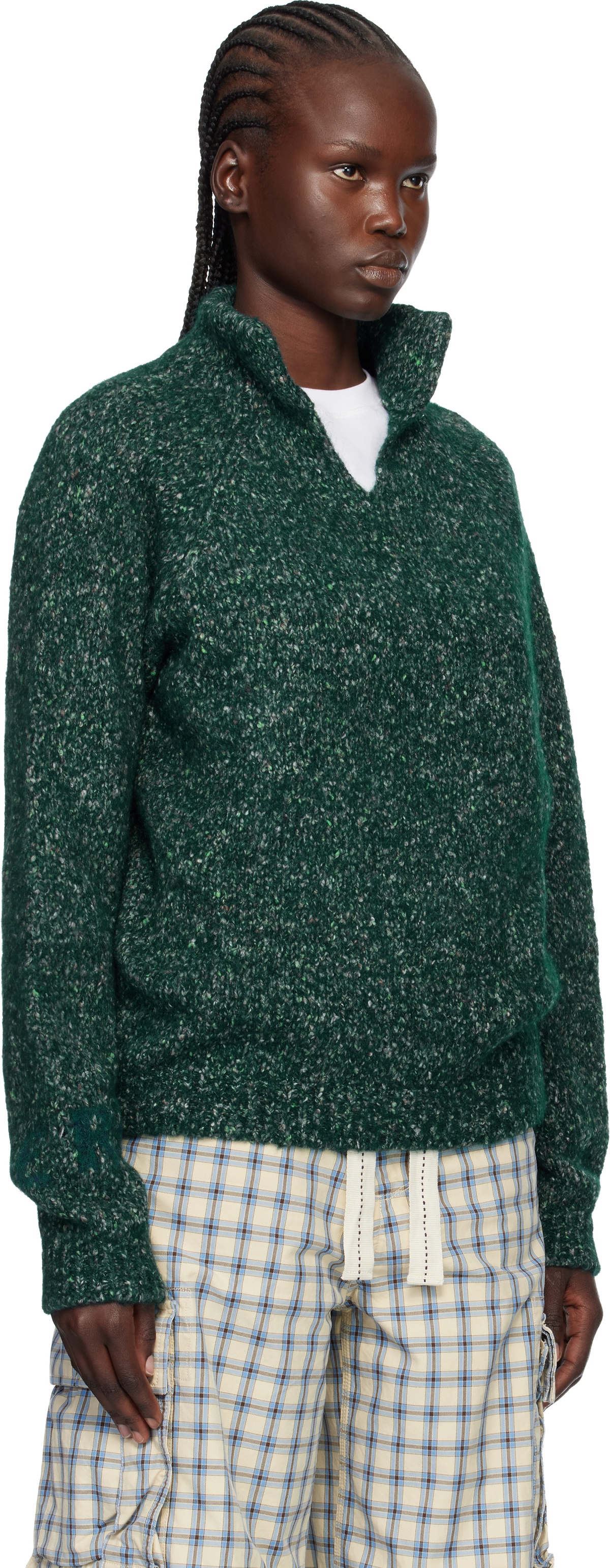 ERL Green Slit Neck Alpaca Polo