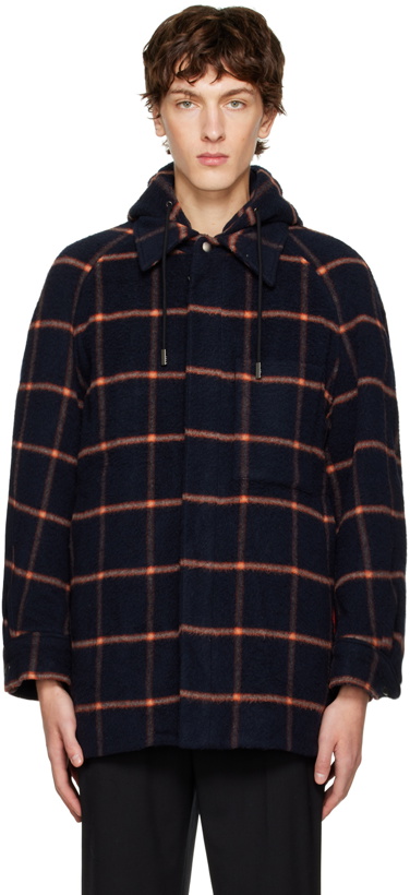 Photo: Solid Homme Navy Hooded Check Jacket