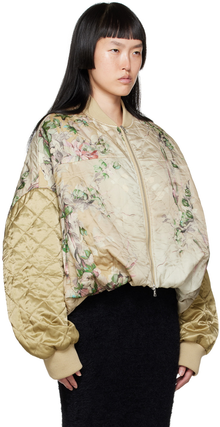 Dries Van Noten フラワー コート カーキ Dries Van Noten Off-White & Gold Floral Bomber Jacket Dries
