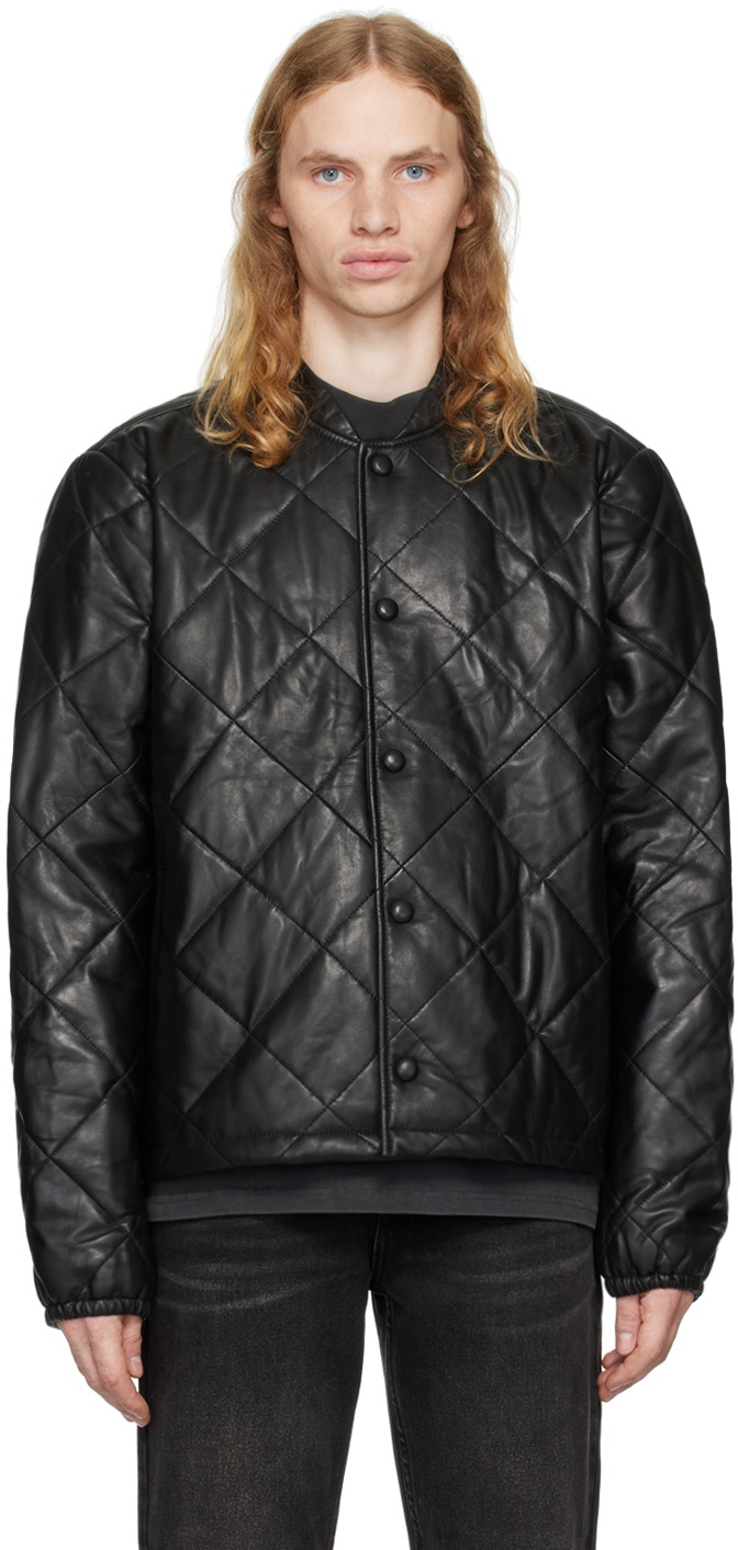 Ksubi Black Eclipse Quilted Leather Bomber Jacket Ksubi