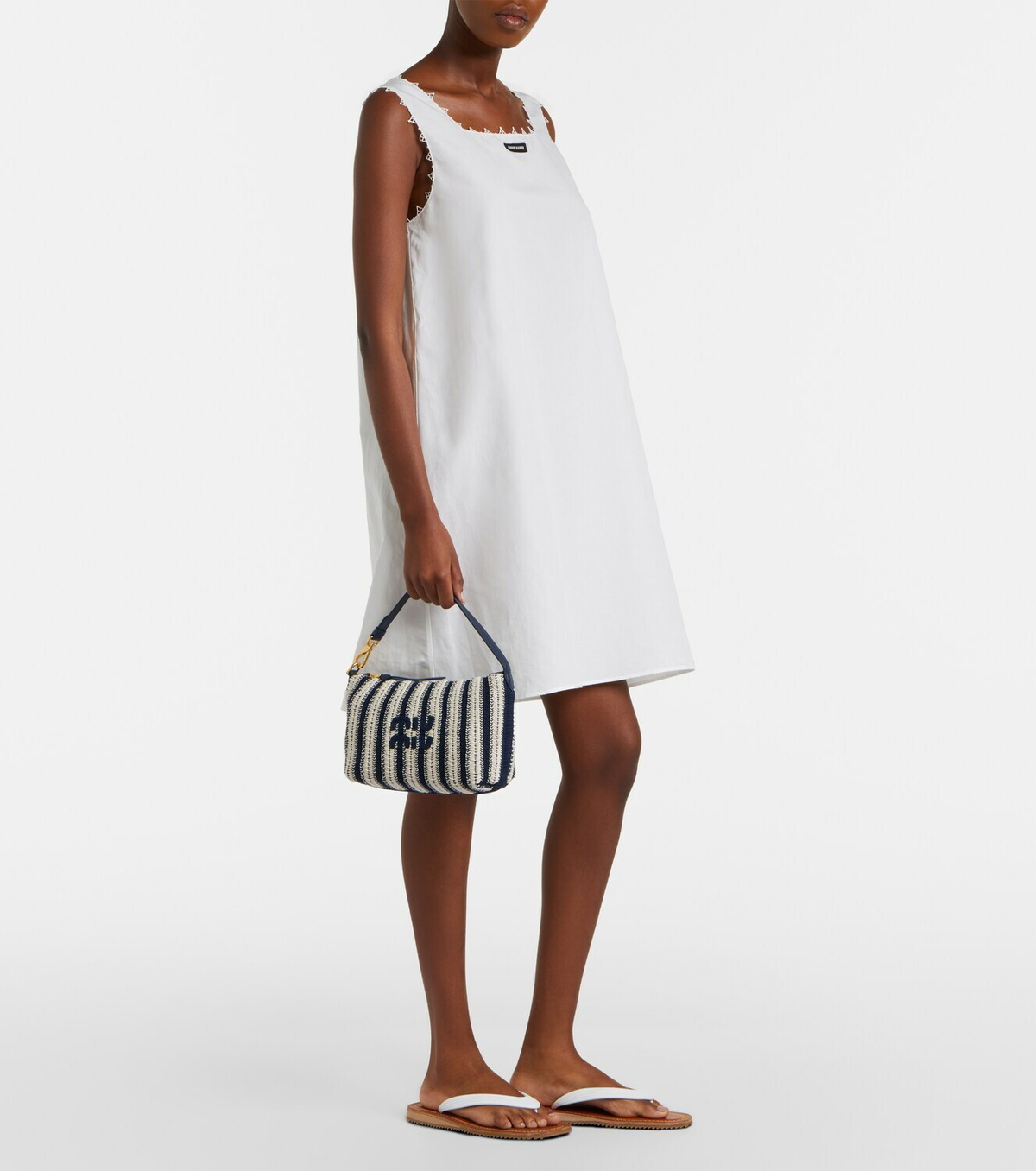 Miu Miu Striped leather-trimmed crochet shoulder bag