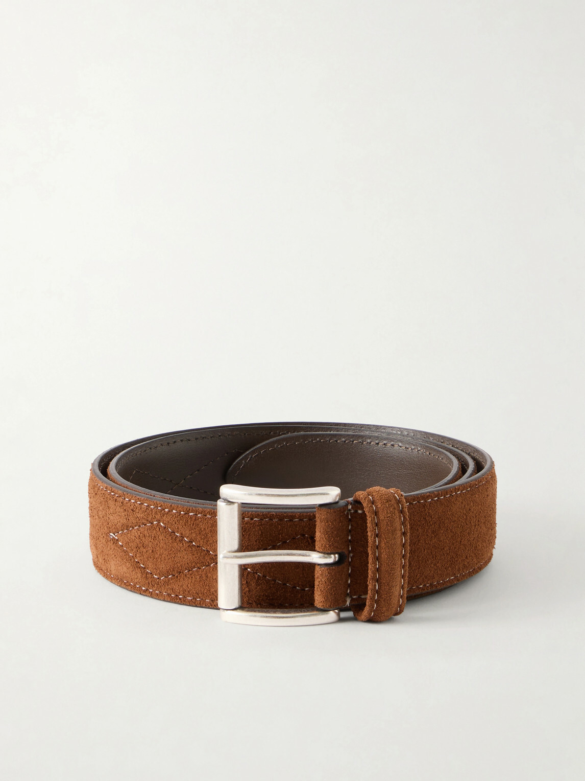 Anderson's - 3cm Quilted Suede Leather Belt - Brown