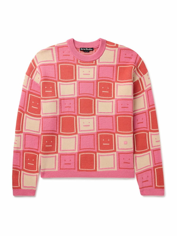 Photo: Acne Studios - Klock Logo-Appliquéd Jacquard-Knit Wool-Blend Sweater - Pink