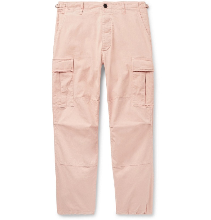 Photo: Aries - Garment-Dyed Herringbone Stretch-Cotton Cargo Trousers - Pink