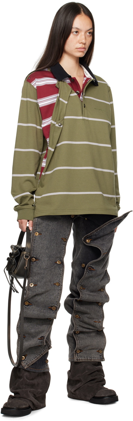Y/Project Khaki & Red Double Collar Snap Off Rugby Polo