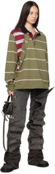 Y/Project Khaki & Red Double Collar Snap Off Rugby Polo
