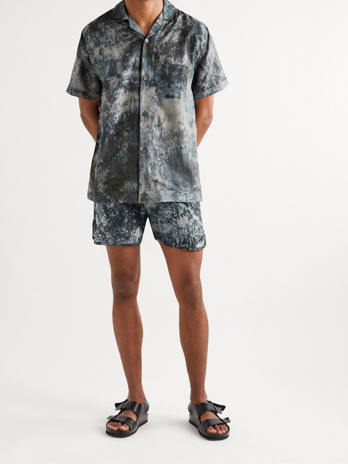 SMR Days - Herring Cove Slim-Fit Tie-Dyed Silk-Crepe Shorts - Blue SMR Days