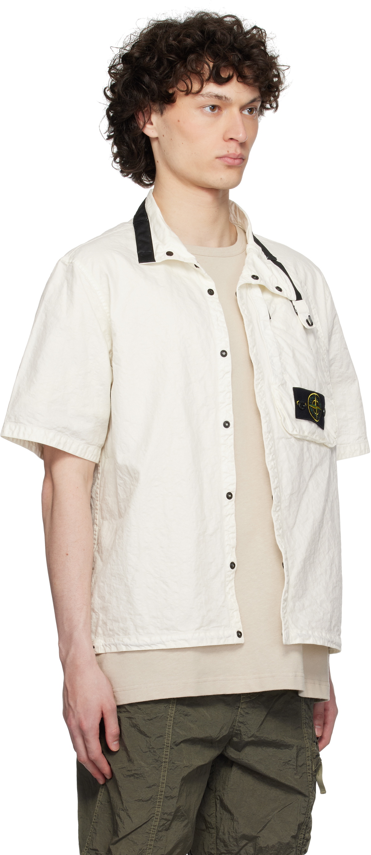 【極美】26ss Stone  Nylon Panama shirt Stone Island Off-White Organic Look Nylon Panama-TC Shirt Stone Island
