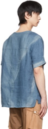 JiyongKim SSENSE Exclusive Blue Linen T-Shirt