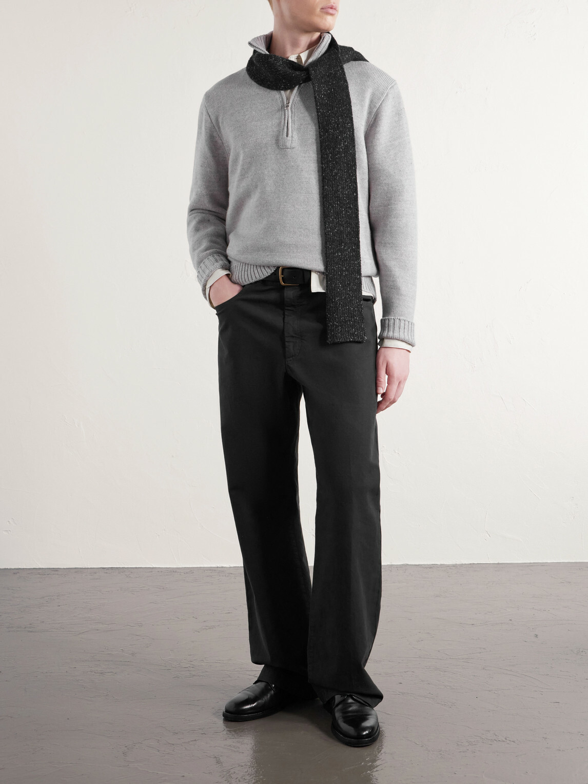 Inis Meáin - Wool and Linen-Blend Half-Zip Sweater - Gray