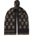 ALEXANDER MCQUEEN - Reversible Fringed Logo-Jacquard Wool Scarf - Black