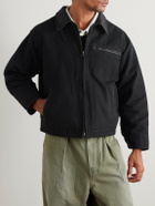 FrizmWORKS - Leather-Trimmed Distressed Padded Cotton-Canvas Jacket - Black