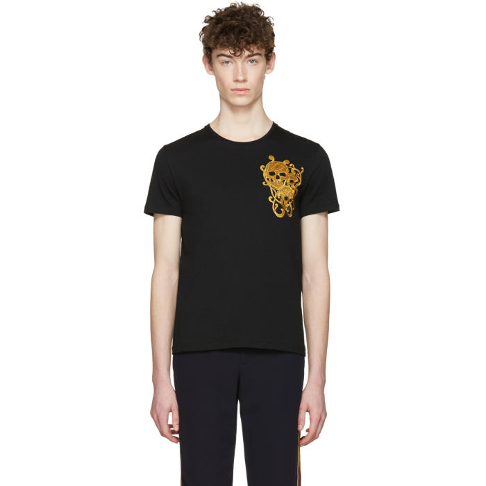 Photo: Alexander McQueen Black Embroidered Skulls T-Shirt