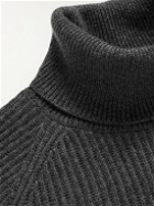Brunello Cucinelli - Ribbed Striped Cashmere Rollneck Sweater - Gray