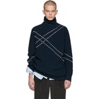 Raf Simons Navy and White Single Turtleneck