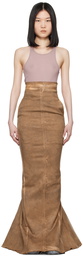 Rick Owens Brown Lido Dirt Pillar Long Denim Maxi Skirt