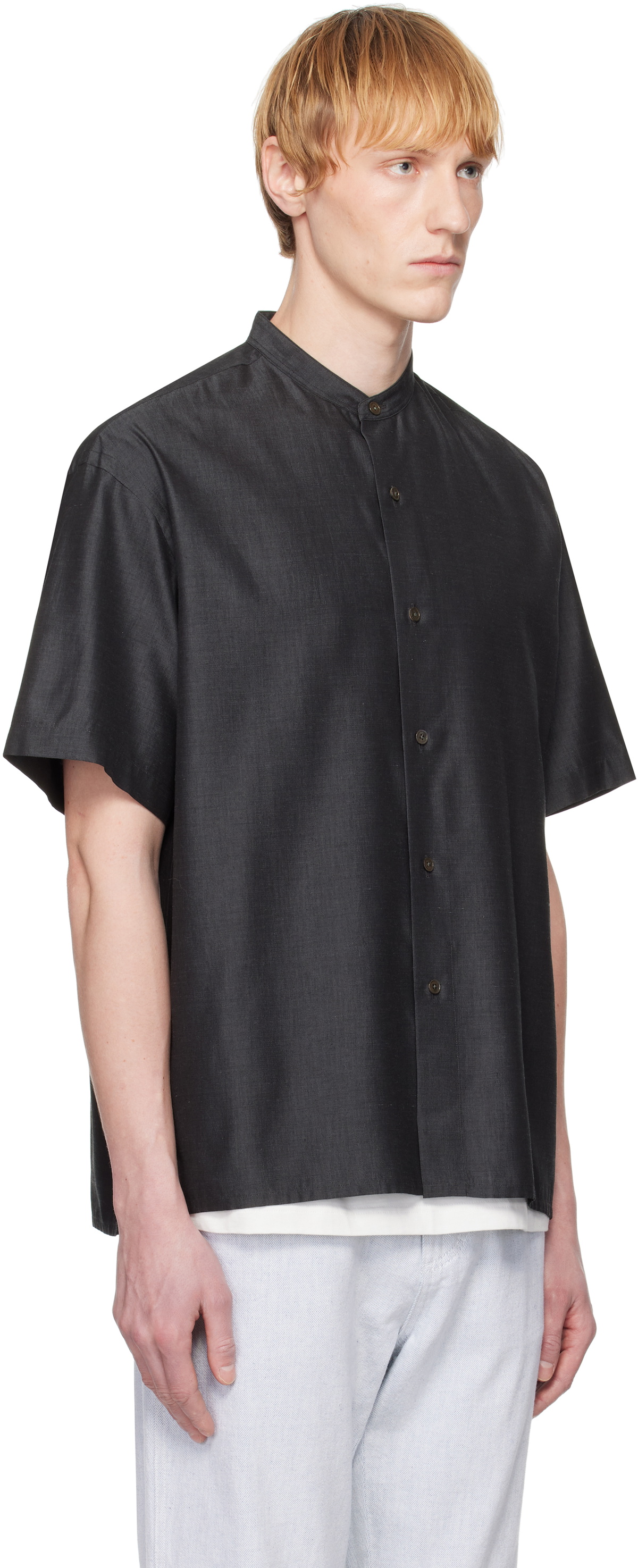 YLÈVE Gray Silk Chambray Shirt